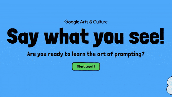 Een video die de werking van het 'Say What You See'-spel uitlegt, waarin gebruikers AI-generated beelden beschrijven en hun AI prompts verbeteren voor image reading skills 